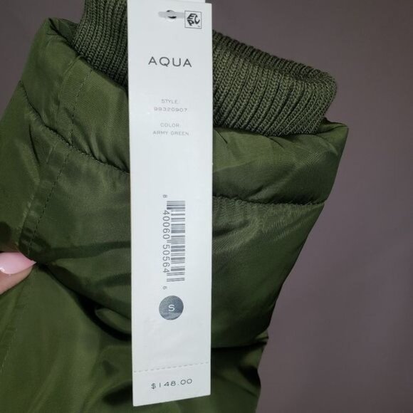 NWT Aqua Puffer Coat Anorak Army Green Hooded Coat Size S‎ - Picture 13 of 14